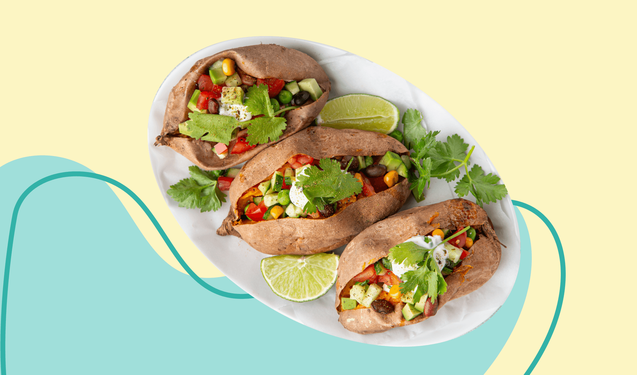 Baked sweet potato with veggies